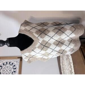 Cyrus XL Soft and Cozy Women's Argyle Knit Sweater Vest in Beige and White